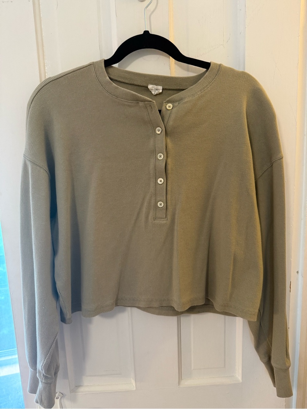 Wilfred Olive Green Cropped Henley Long-Sleeve Top